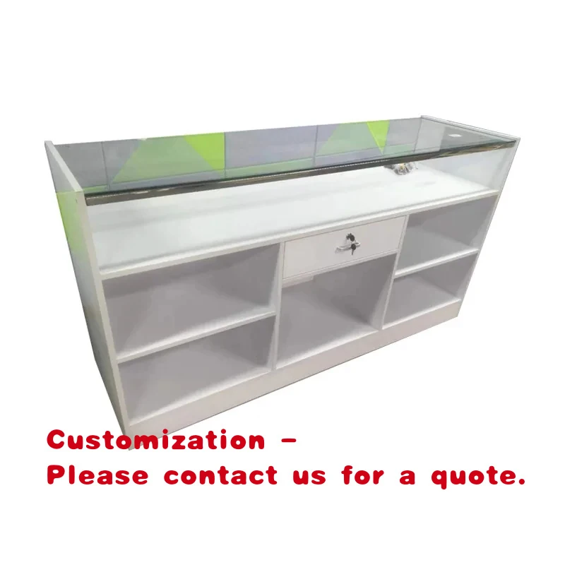 custom.HIKUYA Factory Direct Cash Register Reception Desk with Glass Shelf