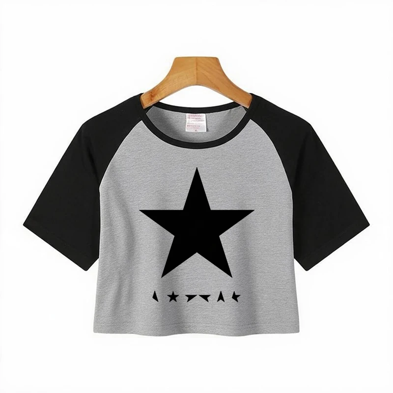 Women's Y2K Vintage Cropped T-Shirt Classic Five Pointed Star Print Crew Neck Crop Tops 90s Graphic T Shirt Sexy Clothes Female