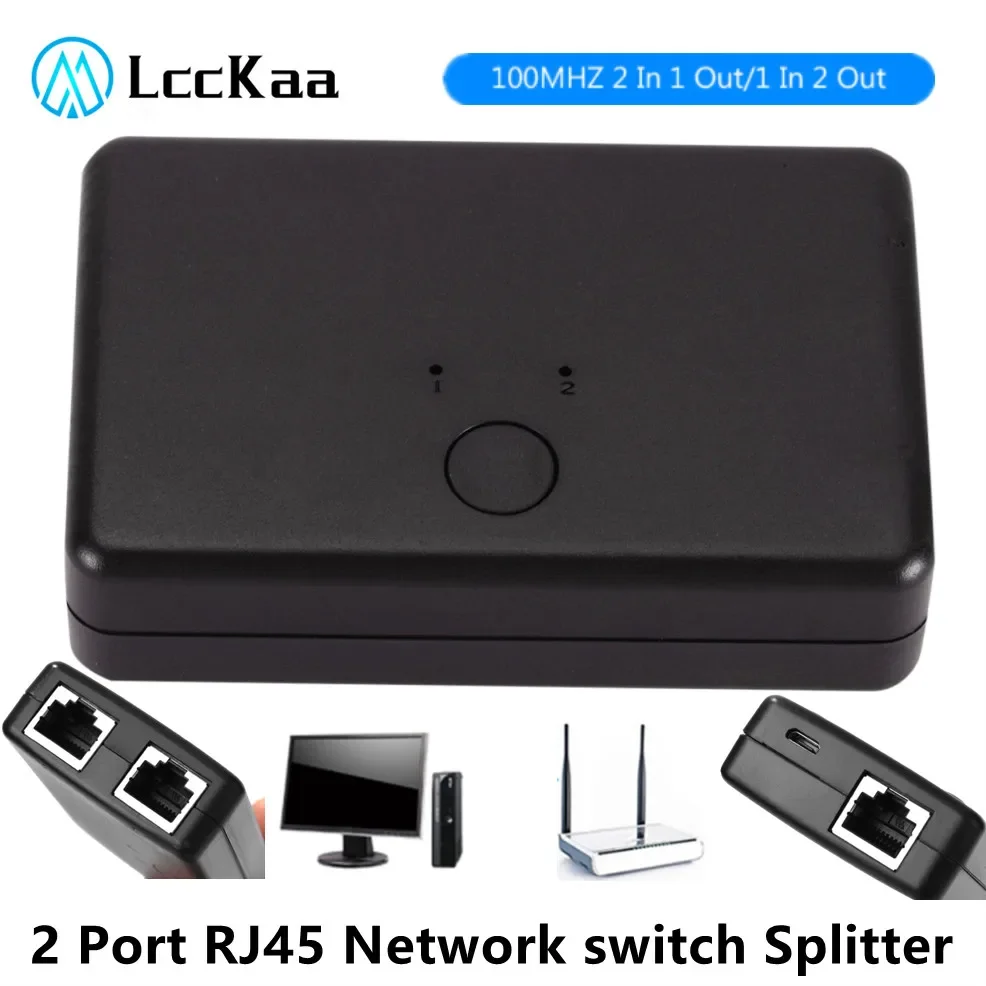 Lcckaa 2 Poort Rj45 Netwerk Switch Selector 100Mhz 2 In 1 Uit/1 In 2 Uit Interne Externe Lan Cat6 Netwerk Switcher Splitter Box