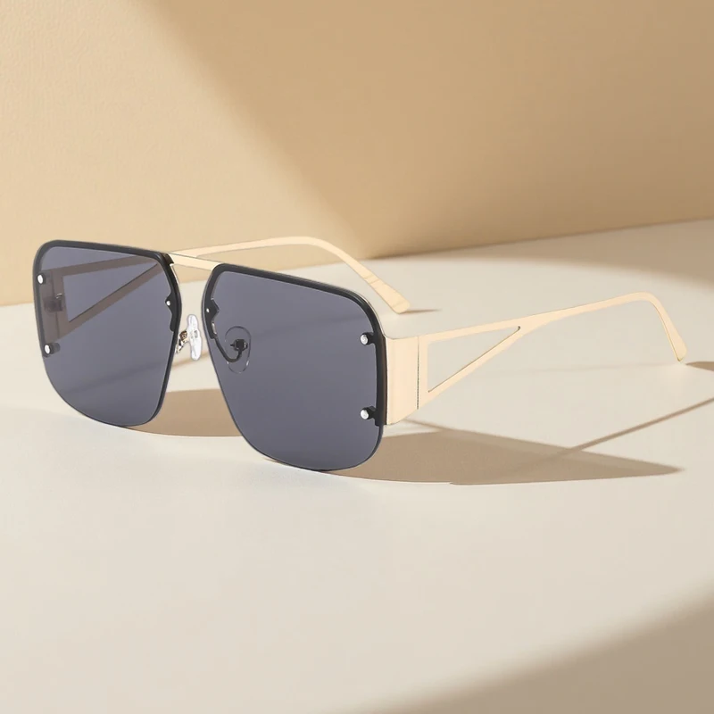 Luxuriöse Metall-Sonnenbrille mit halbem Rand für Damen, klassische übergroße Damen-Sonnenbrille, modische tägliche dekorative Farbtöne, Fahrbrille