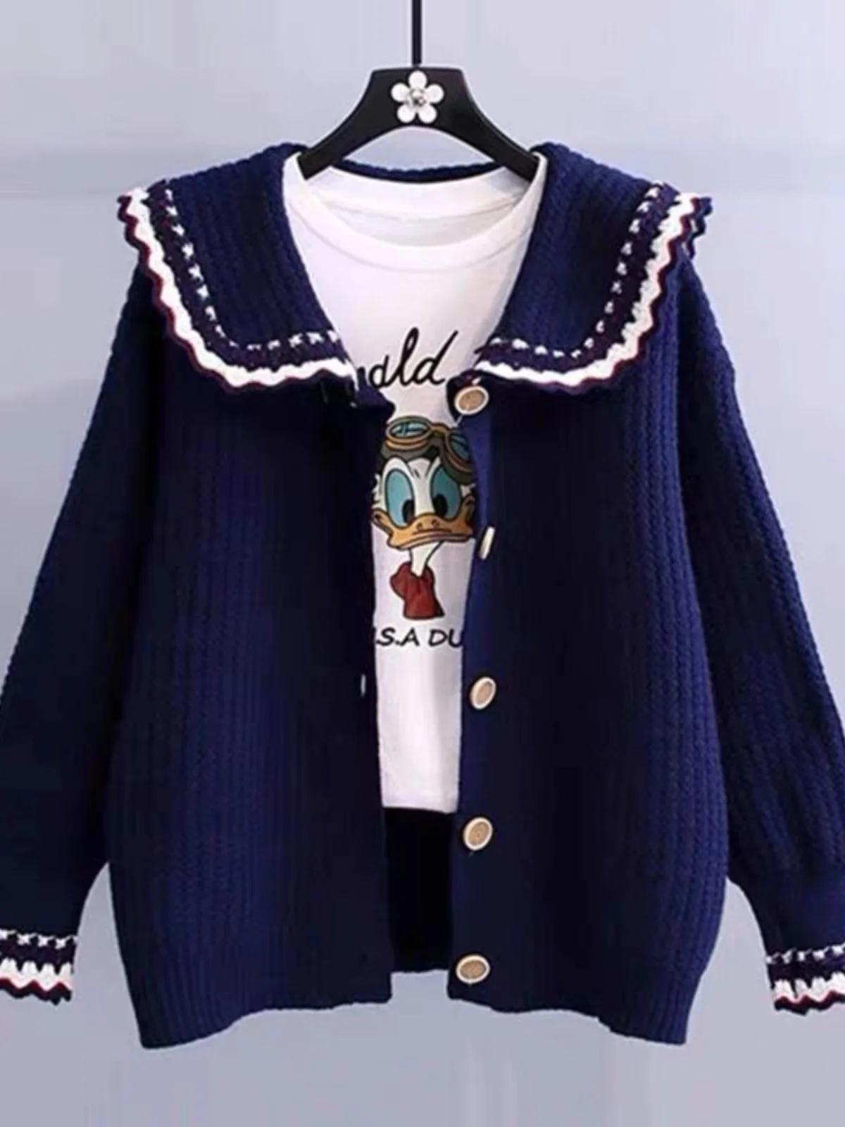 Mantel Sweter Rajutan Wanita Kerah Boneka Lazy Sle Musim Semi Musim Gugur Merek Faionable Tagl Long Sve Penghangat Ruangan Regula...