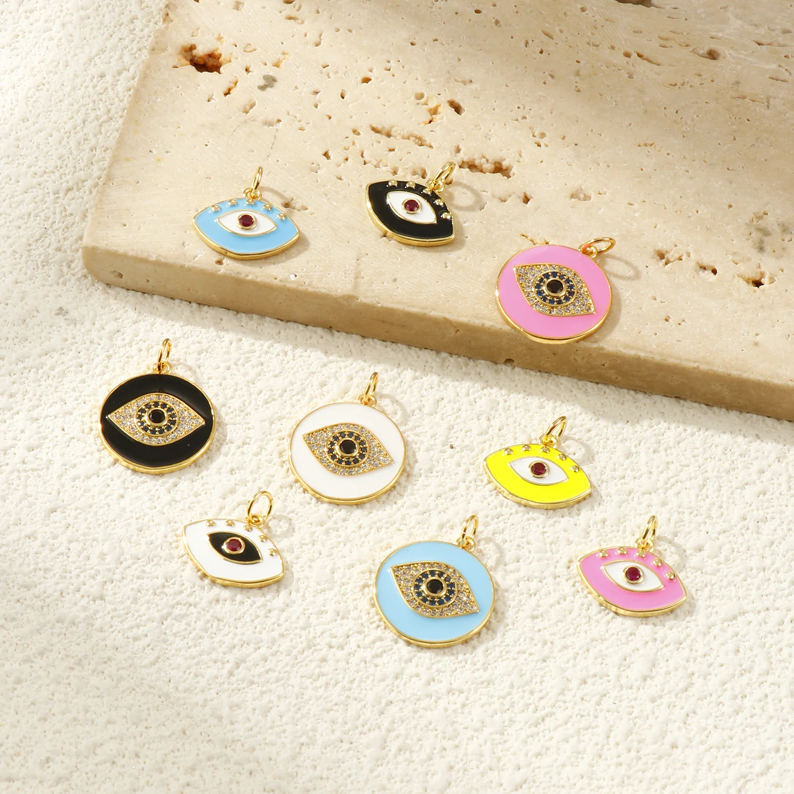1 Piece Bras Enamel Evil Eye Charms 18K Gold Plated Cubic Zirconia Pendants For DIY Necklace Jewelry Making Findings
