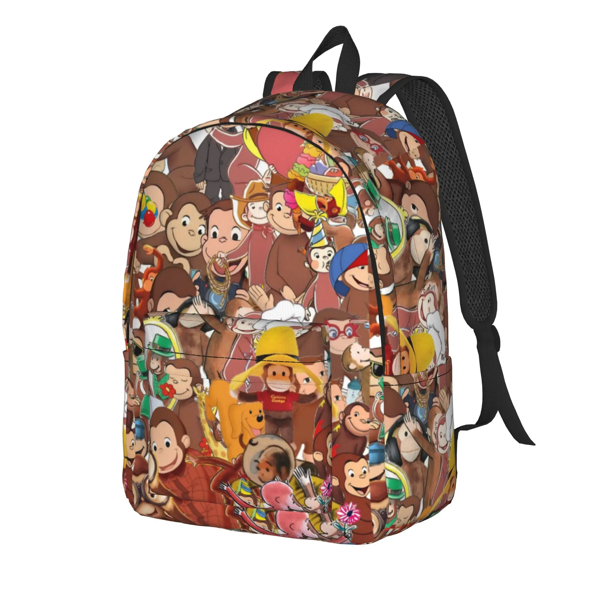 Adorable Curious George Character Backpack  Girl Polyester Trekking Backpacks Big Streetwear High School Bags Rucksack