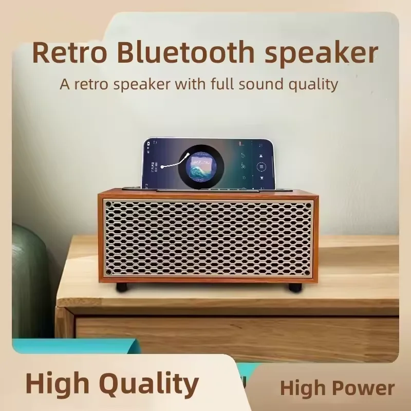 

Винтажный Bluetooth-динамик с древесным зерном TWS, беспроводной домашний сабвуфер, уличное портативное радио, подарок, стерео подставка для мобильного телефона, звуковая панель