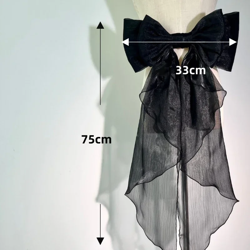 Trailing Bow Shiny Silk Double Layer Bowknot Detachable Decoration Lolita Dress Wedding Dresses Large Waist Accessories with Pin