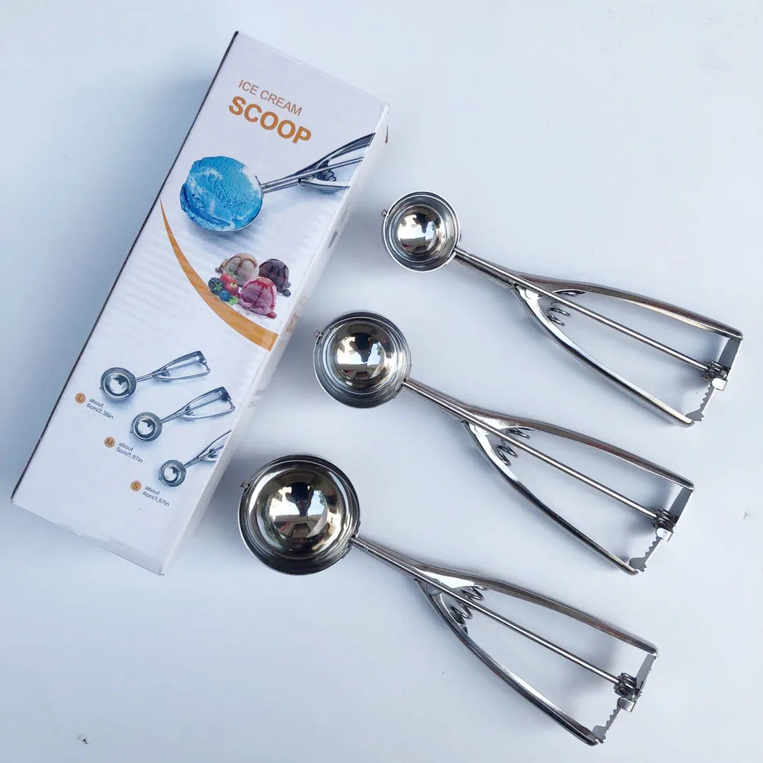 

Stainless Steel Ice Cream Scoop Set,Cookie Scoop with trigger 18/8 Stainless Steel Ice Cream Scoop Include Large-Medium-Small