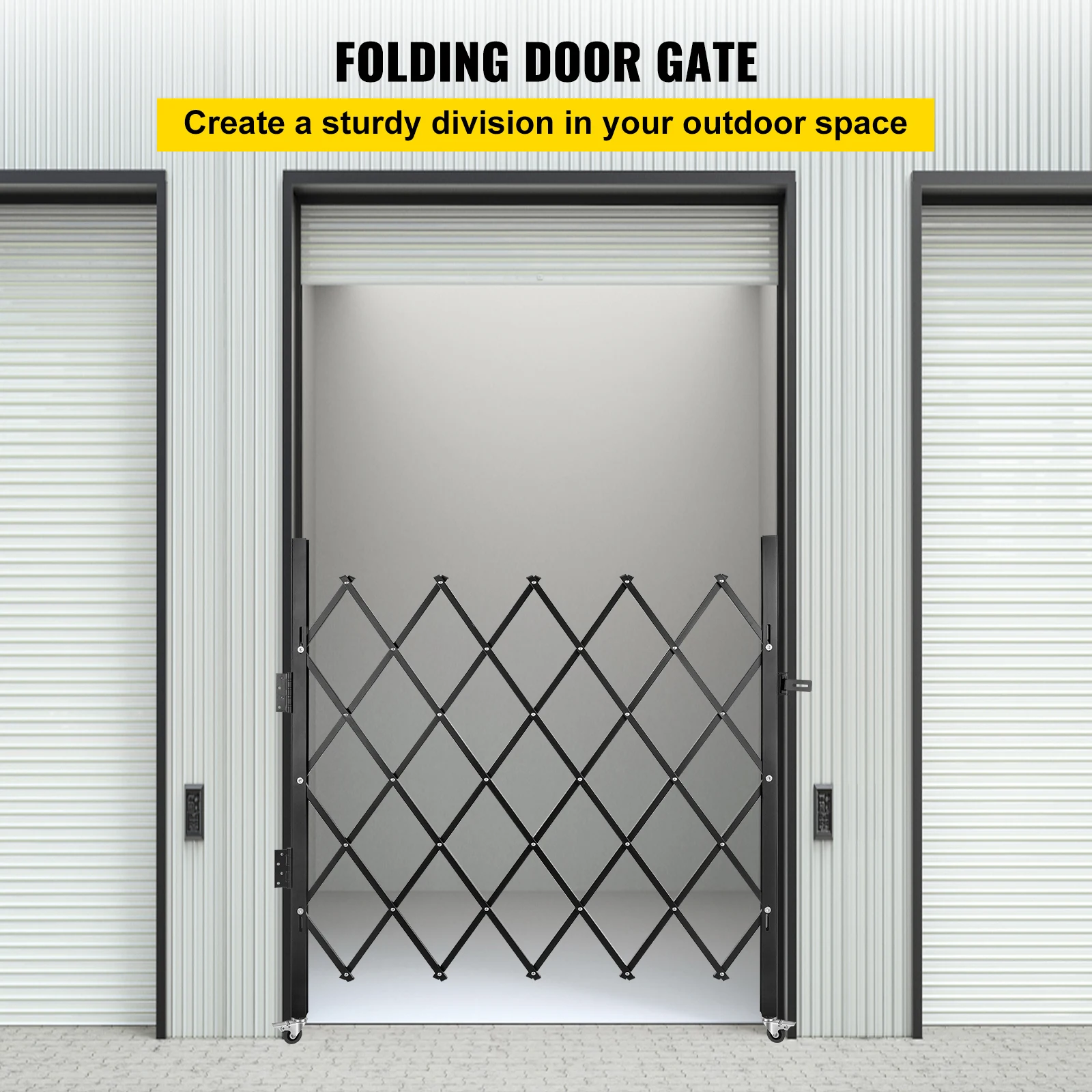 Single Folding Security Gate, 5\' H x 5-1/2\' W Folding Door Gate, 360 °   Rolling Barricade Gate, Steel Accordion Security Gate, Flexible Expanding Security Gate, Scissor Gate/Door with Padlock