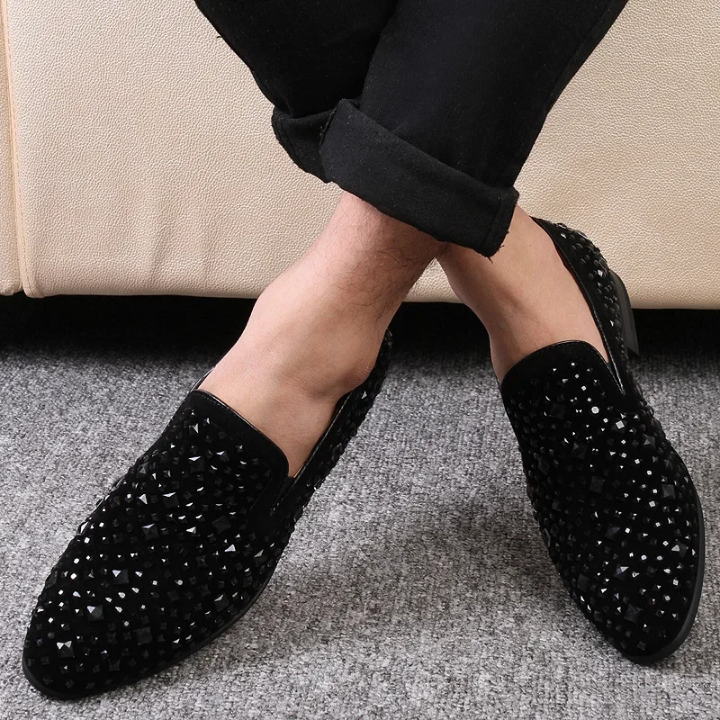 Black Spikes 2024 New Brand Mens Loafers Luxury Shoes Denim And Metal Sequins High Quality Casual Men Shoes