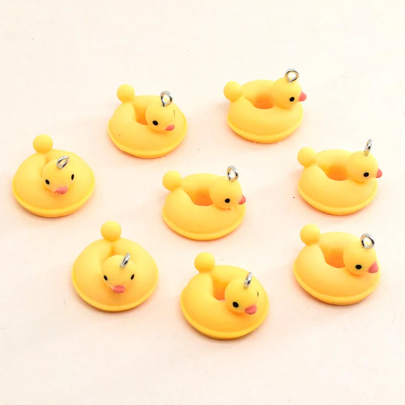 10pcs Cute Yellow Duck Swimming Circle Resin Charms Funny Cartoon Earring Keychain Pendant Accessory Jewelry Diy Make