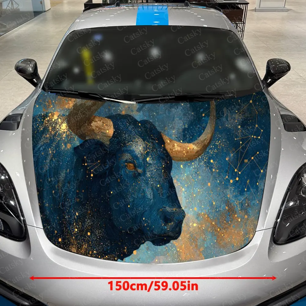 Magical Starry Sky Taurus Car Vinyl Wrap, PVC Waterproof Car Hood Sticker, Self-Adhesive Scratch-Resistant Stickers