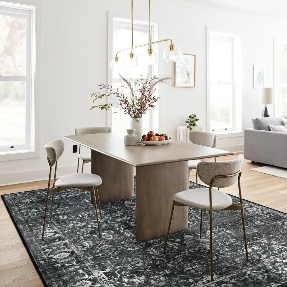 سجاد غرفة المعيشة قابل للغسل مقاس 8 × 10، سجاد منطقة كبيرة سوداء عتيقة، سجاد داخلي ناعم غير قابل للانزلاق