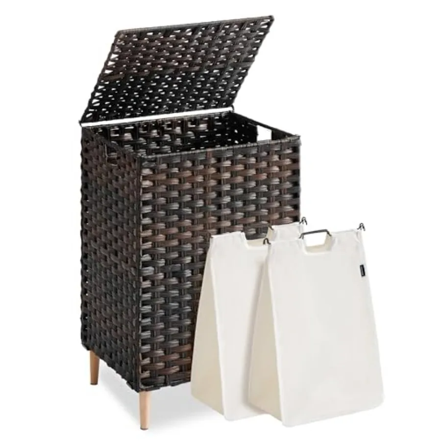 

Двухсекционная корзина для белья из ротанга PE (29 Ga) с съемными моющимися вкладышами для спальни и гостиной ULCB222ME