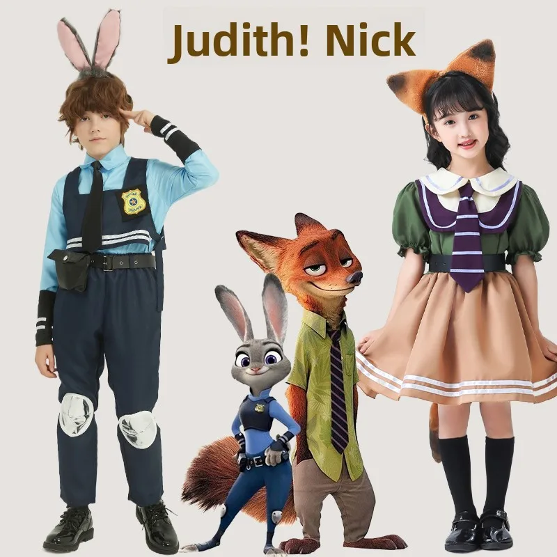 Crianças cosplay traje judy ni coelho policial roupa headwear desempenho roupas calças saia m fem versão