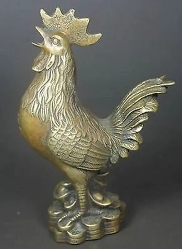 Wholesale Antique style collected CHINESE OLD COPPER HANDWORK COCK STATUE Healing Statue crafts Silver