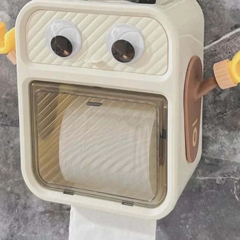 Cartoon Tissue Box Wall-Mounted Roll Paper Holder Visible No-Drill Toilet Paper Rack Bathroom Paper Storage Organizer