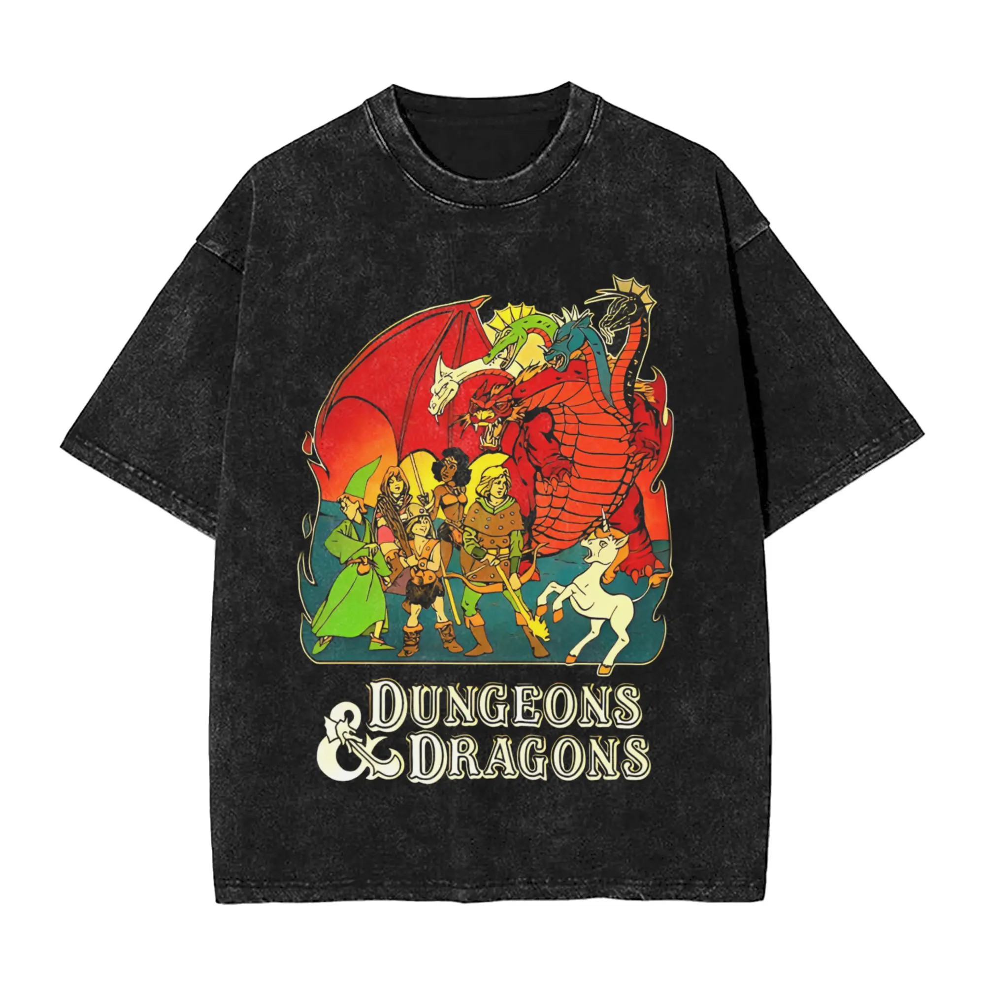 

Oversized Washed T-Shirt Dungeon Dragon DnD Simple T Shirts Hipster Tshirt for Man Summer Y2K Basic Custom DIY Clothes