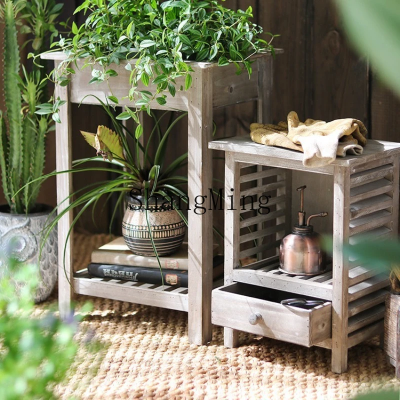 

SM retro wood multi-functional flower stand decorative combination multi-layer storage rack garden balcony grocery rack