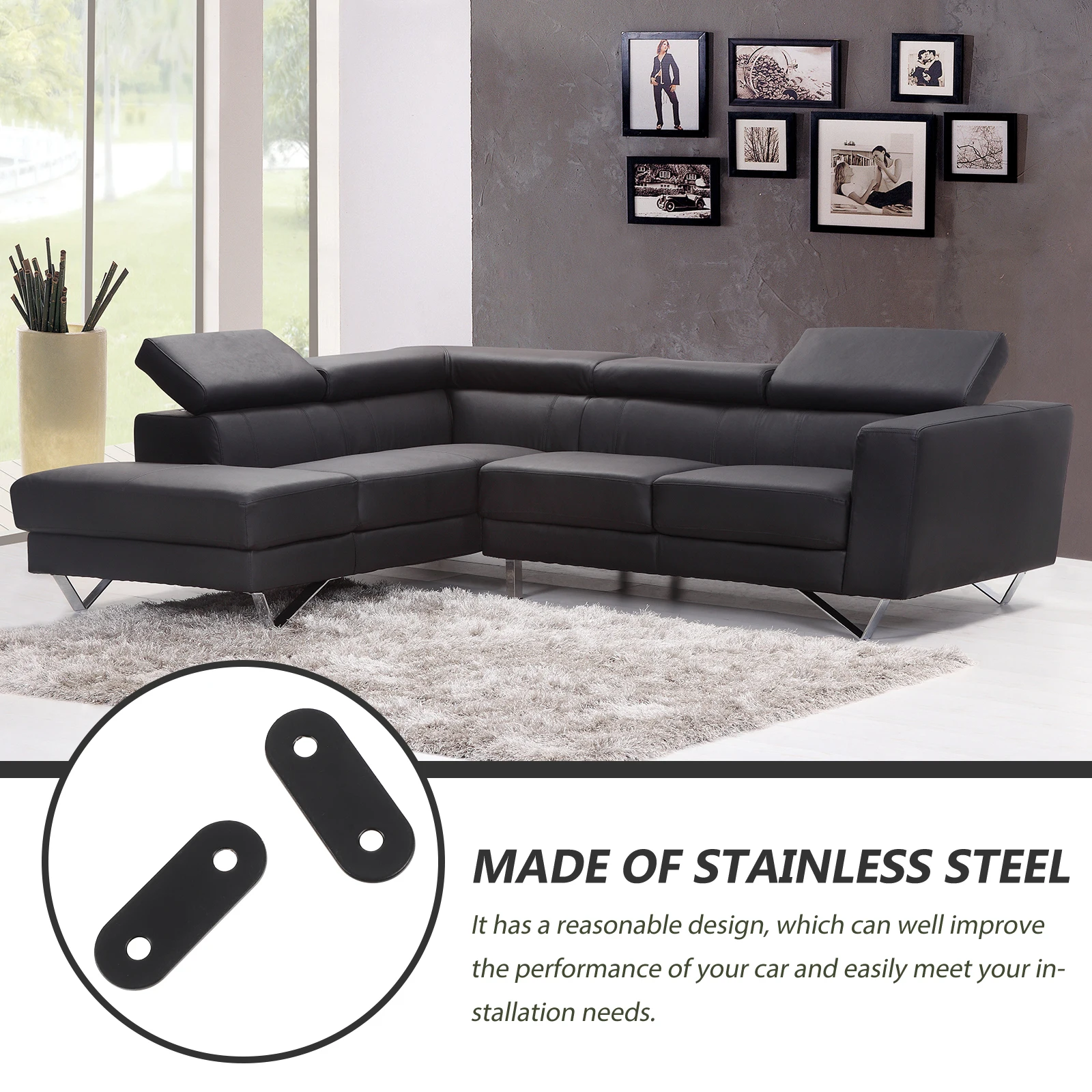 

20pcs Black Corner Brackets Stainless Steel Flat Plates 40x16x2mm Furniture Hardware for Shelves Cabinets Wardrobes