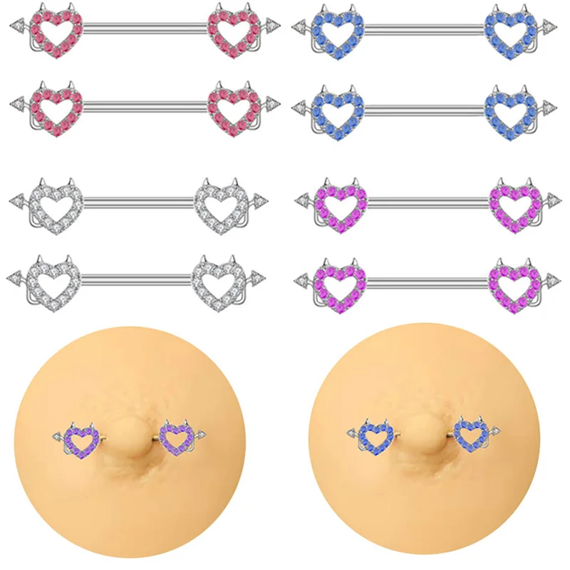 Nipple Rings Breast Shield Cover Bar Crystal Heart Nipple Piercing Stainless Steel Piercing Nipple barbells Jewelry For Women