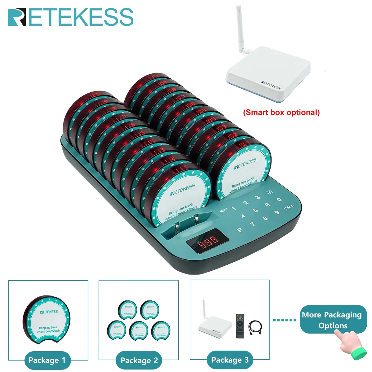 Retekess TD167F Restaurant Pager Calling System Vibrator Coaster Buzzer Call Bell Beeper Smart Box For Food Truck Cafe Bar Hotel