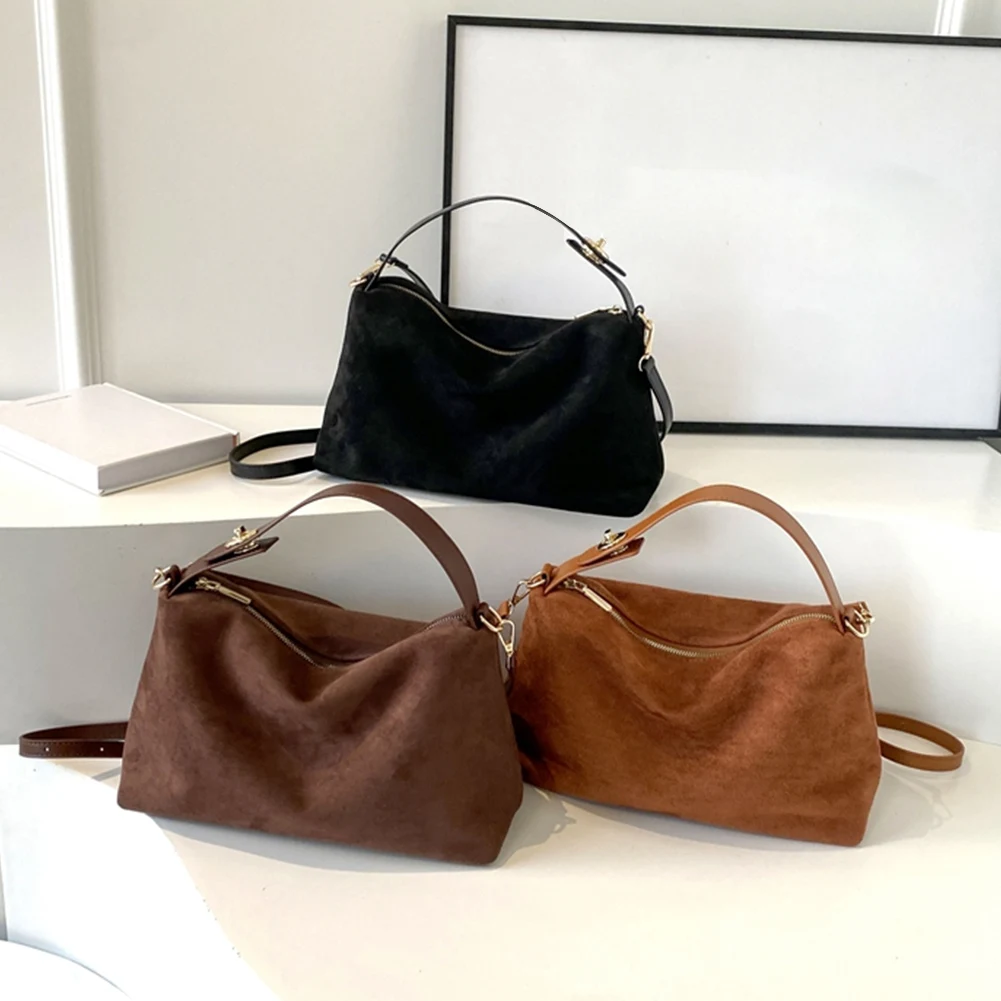 Bolso de hombro de ante para mujer, bandolera con correa ajustable, bolsillo interior, bolso Hobo, bolso de mano para trabajo y viaje