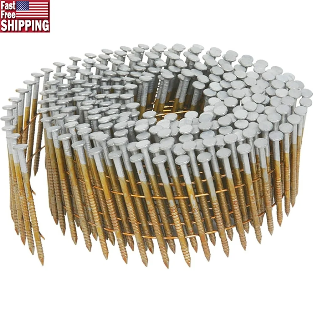 

Coil Siding Nails Collated Wire Full Round-Head Ring Shank Hot-Dipped Galvanized 1-1/2 Inch 3600 Count Heavy Duty Fasteners