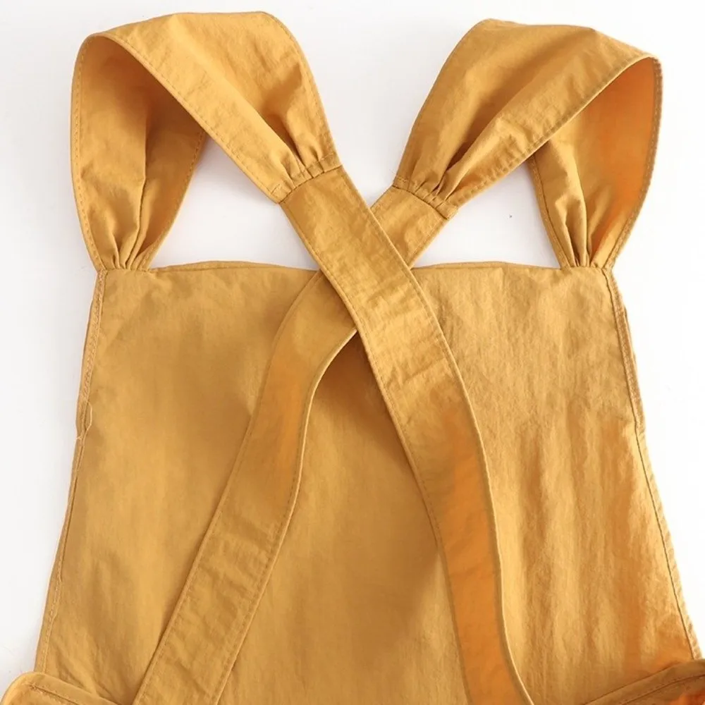 Adjustable Solid Color Women Apron Adjustable Bow Strap Anti-Stain Kitchen Apron Large Pockets Long Length Baking Apron Home Use