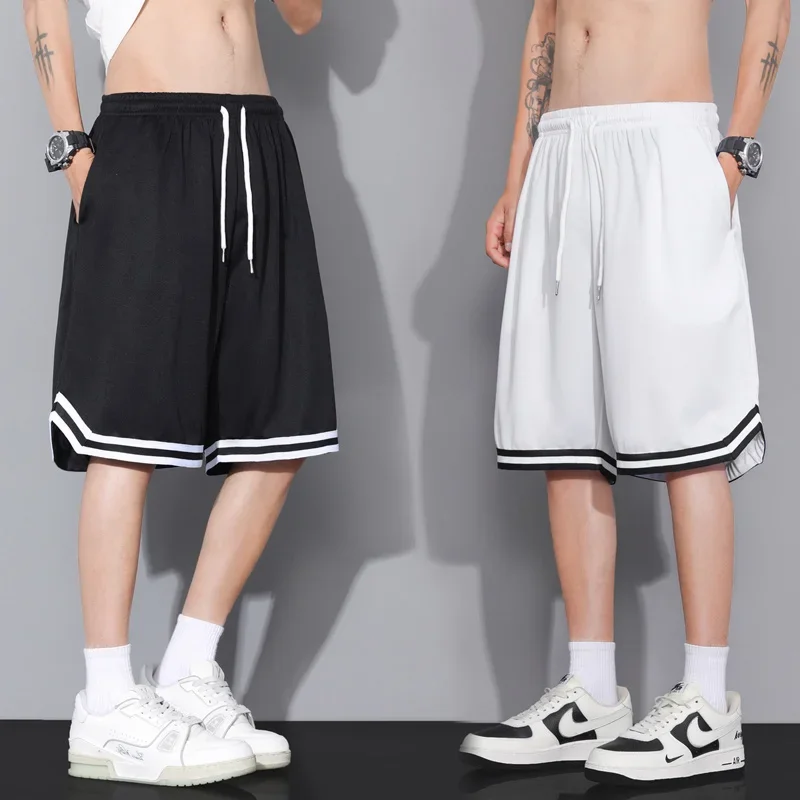 2026 Summer Thin Breathable Mesh Men's Basketball Shorts Baggy Quick Dry Streetwear Casual Knee Length Bermuda Board Short Male