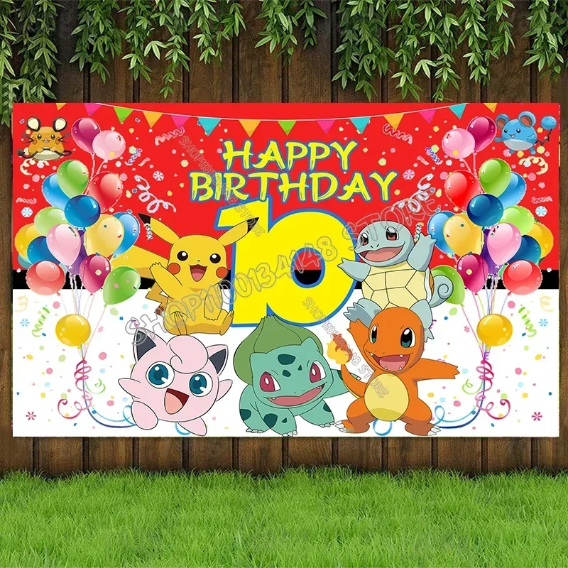 Pokemon Party Backdrop Pikachu Charmander Birthday Poster Template Photography BackGround Kid Birthday Party Supplies Decoration