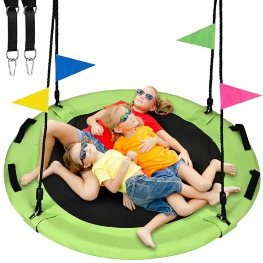 

48 inch Tree Swing for Outdoor Playground, Polyethylene Saucer Flying Swing in Green, 900lbs Capacity with Adjustable Hanging S