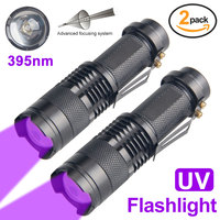 2PCS 395nm Mini Portable Purple UV LED Blacklight Rechargeable Flashlight Pet Urine Detection Fluorescer Scorpion Detector Lamp