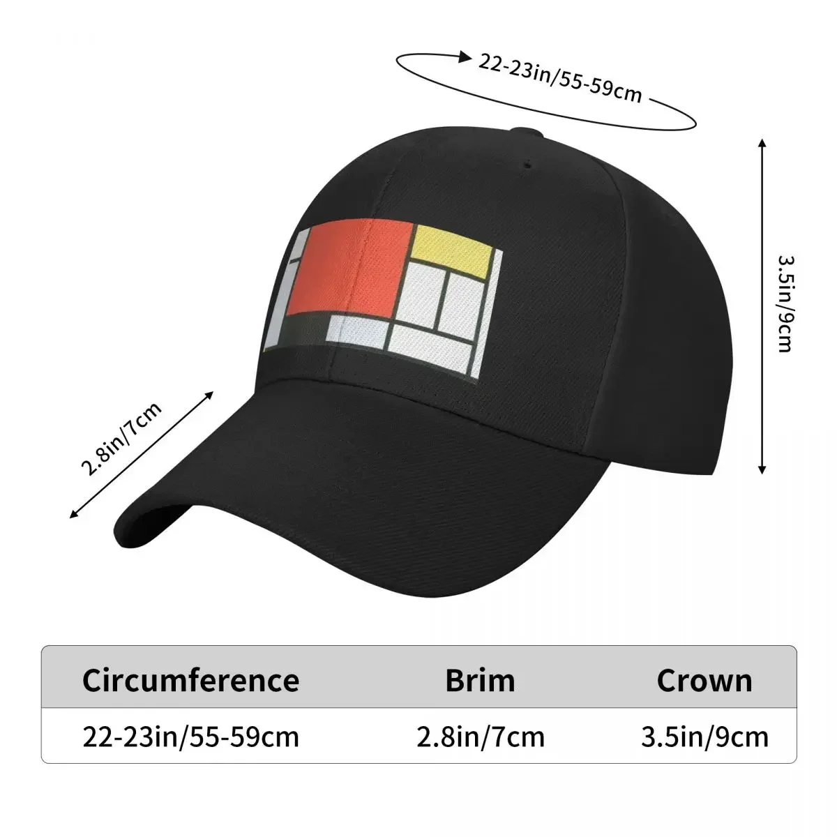 بيت موندريان، تكوين باللون الأحمر والأصفر والأزرق والأسود قبعة بيسبول قبعة الأب قبعة الشاطئ البنات القبعات الرجالية