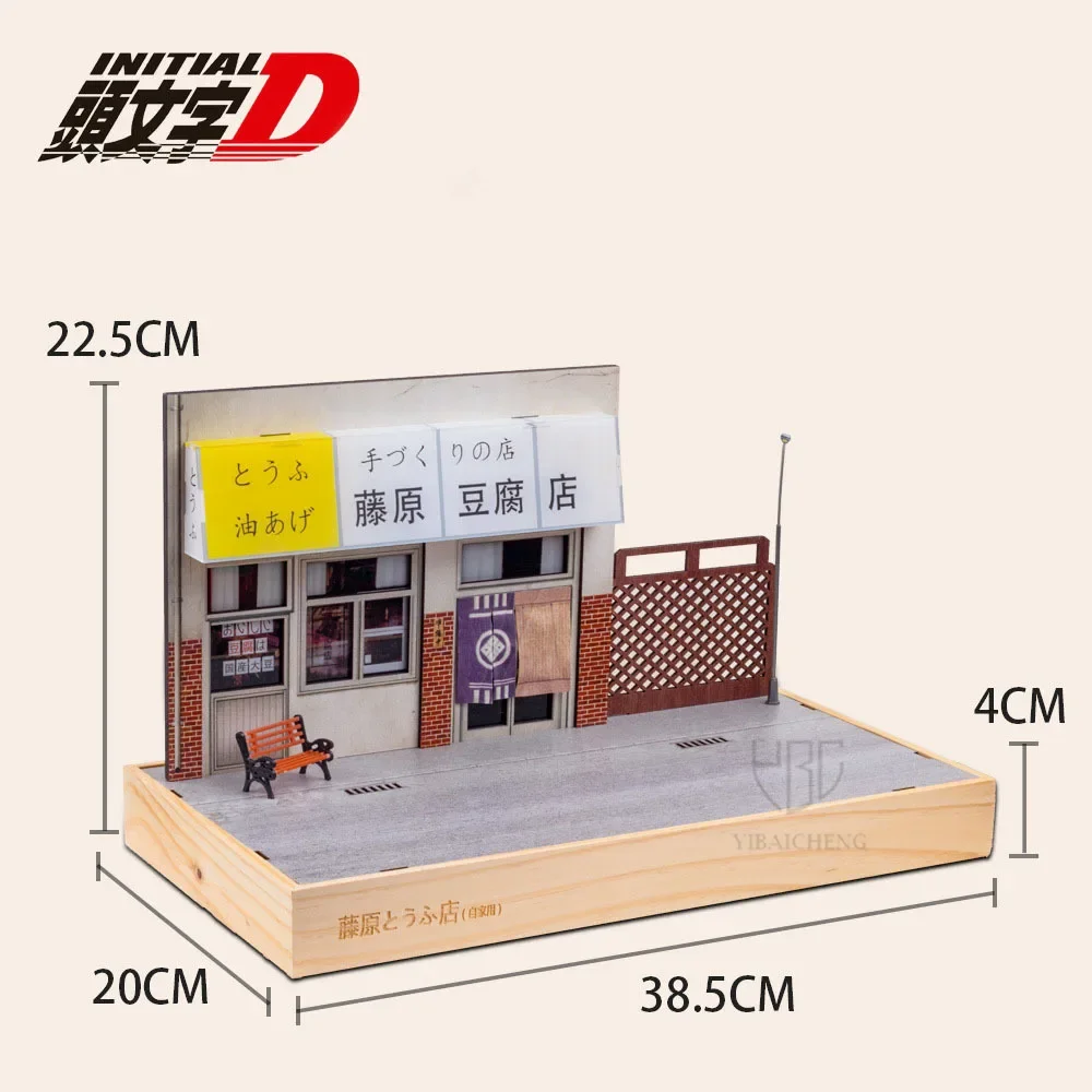 1/20 Initial D AE86 Alloy Car Models Fujiwara Tofu Store Transparent Storage Box Dust Cover Wooden Base with Light Boys Gifts