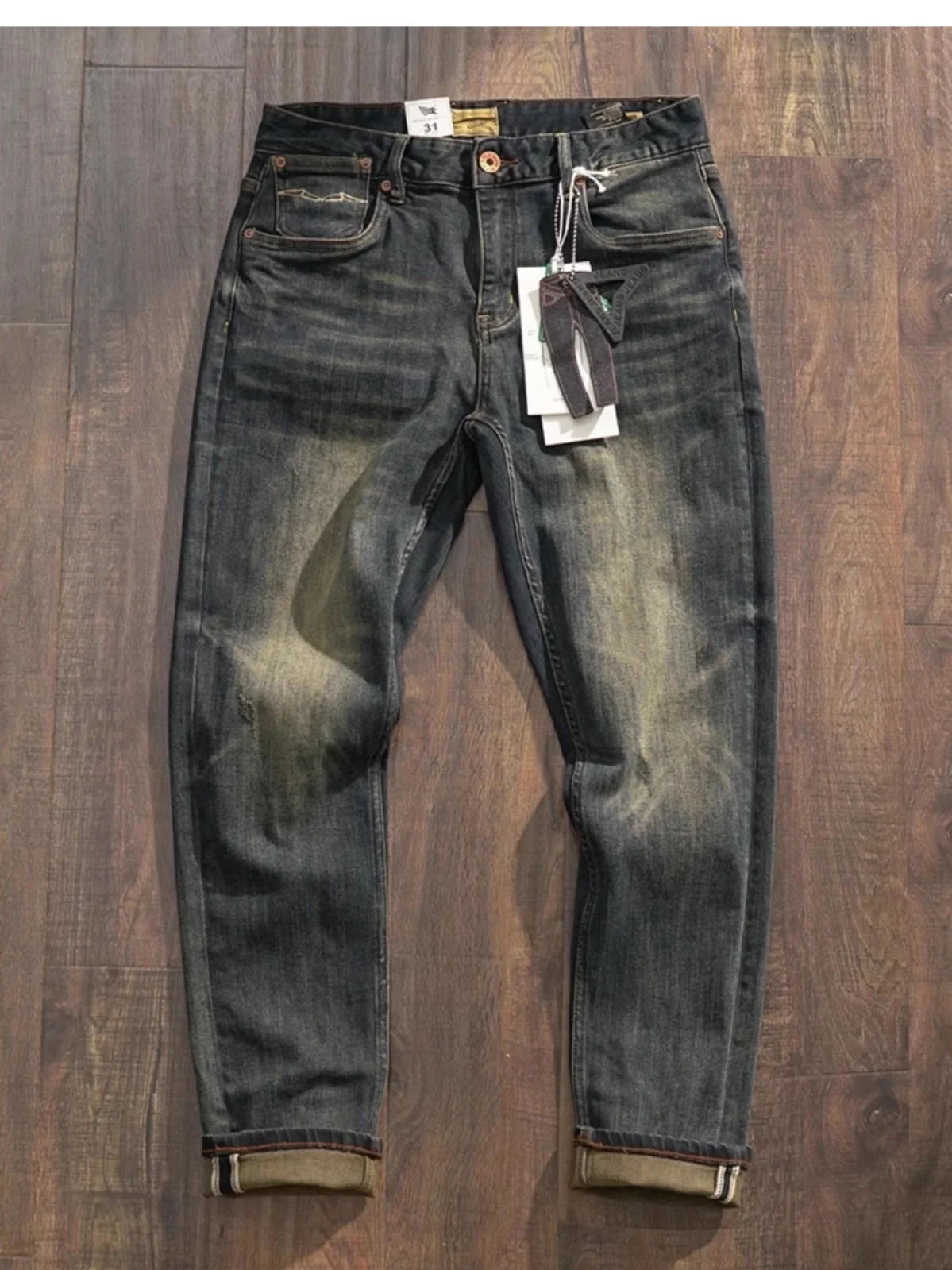 

Heavyweight Retro Waed Jeans Men's Casual Straight Leg Long Pants Spring Autumn New Sle Faion Urban Cotton Polyester Blend