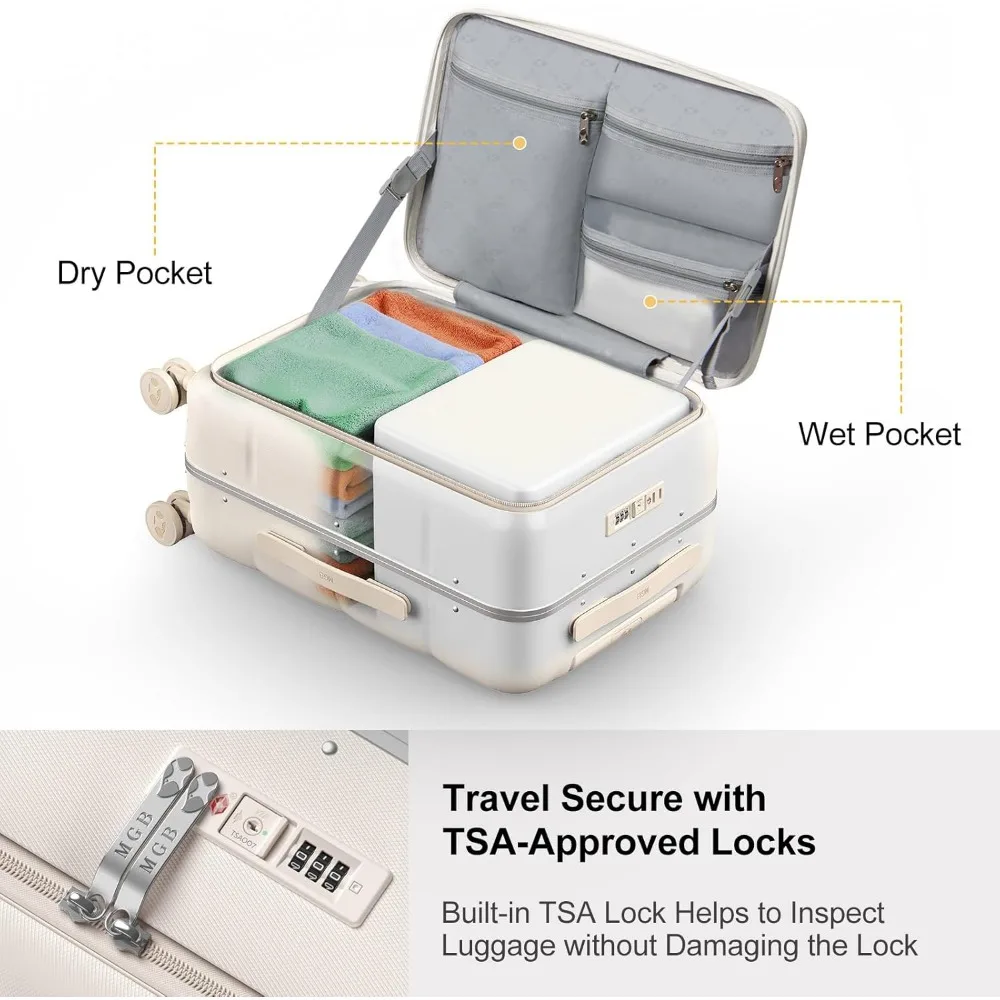 Front Opening Aluminum Frame 20 Inch Hardside Carry-On Suitcase with TSA Lock, Airline Approved Luggage 22x14x9 Inches