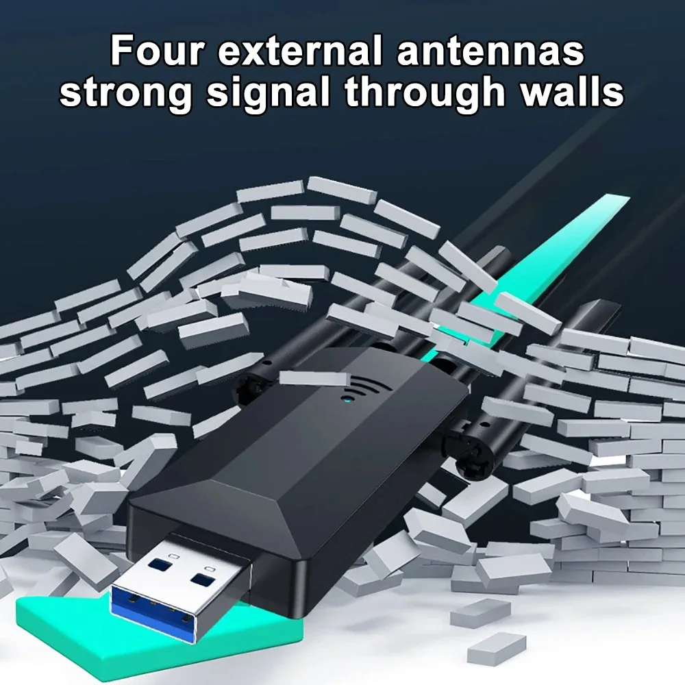 Dwuzakresowy przejściówka USB z WiFi 1200Mbps 2.4G/5Ghz WiFi Dongle 802.11AC potężny bezprzewodowy odbiornik antenowy dla PC/Laptop sterownik za darmo