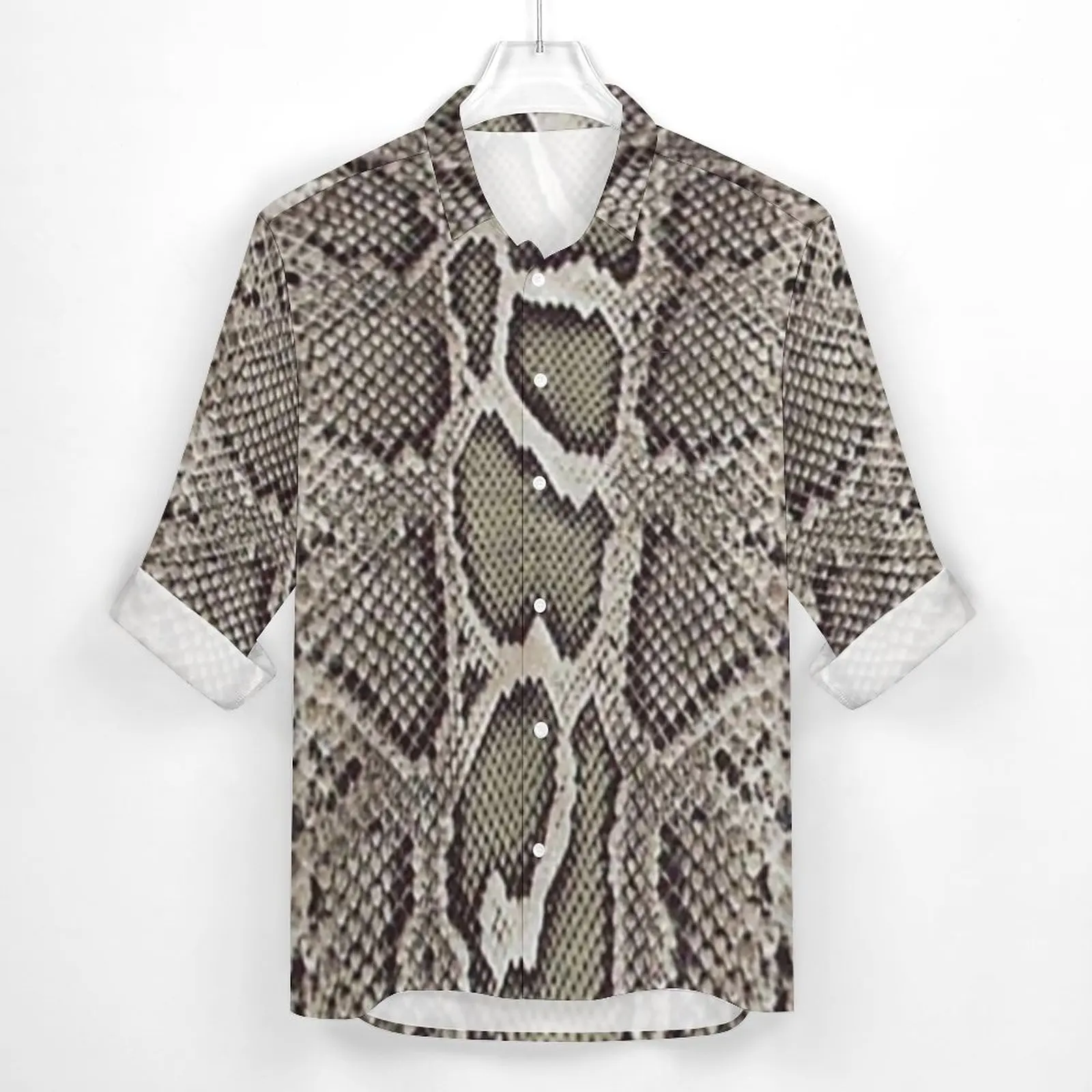 Faux Boa Snakeskin Shirt Men Animal Skin Print Casual Shirts Autumn Streetwear Custom Blouses Long Sleeve Retro Oversized Tops