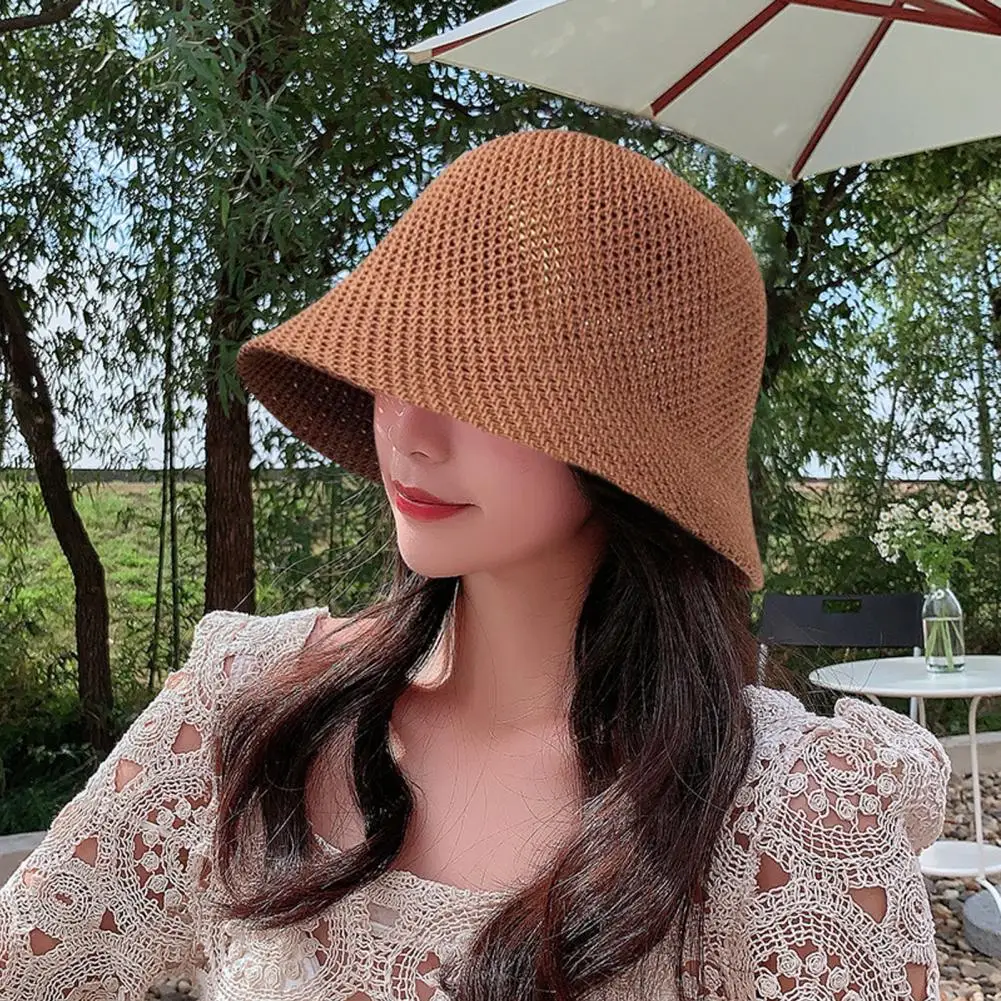 Women Lesure Fisherman Hat Hollow Out Thin Beach Headwear Anti UV Sun Foldable Panama Hat Summer Outdoor Bucket Hat