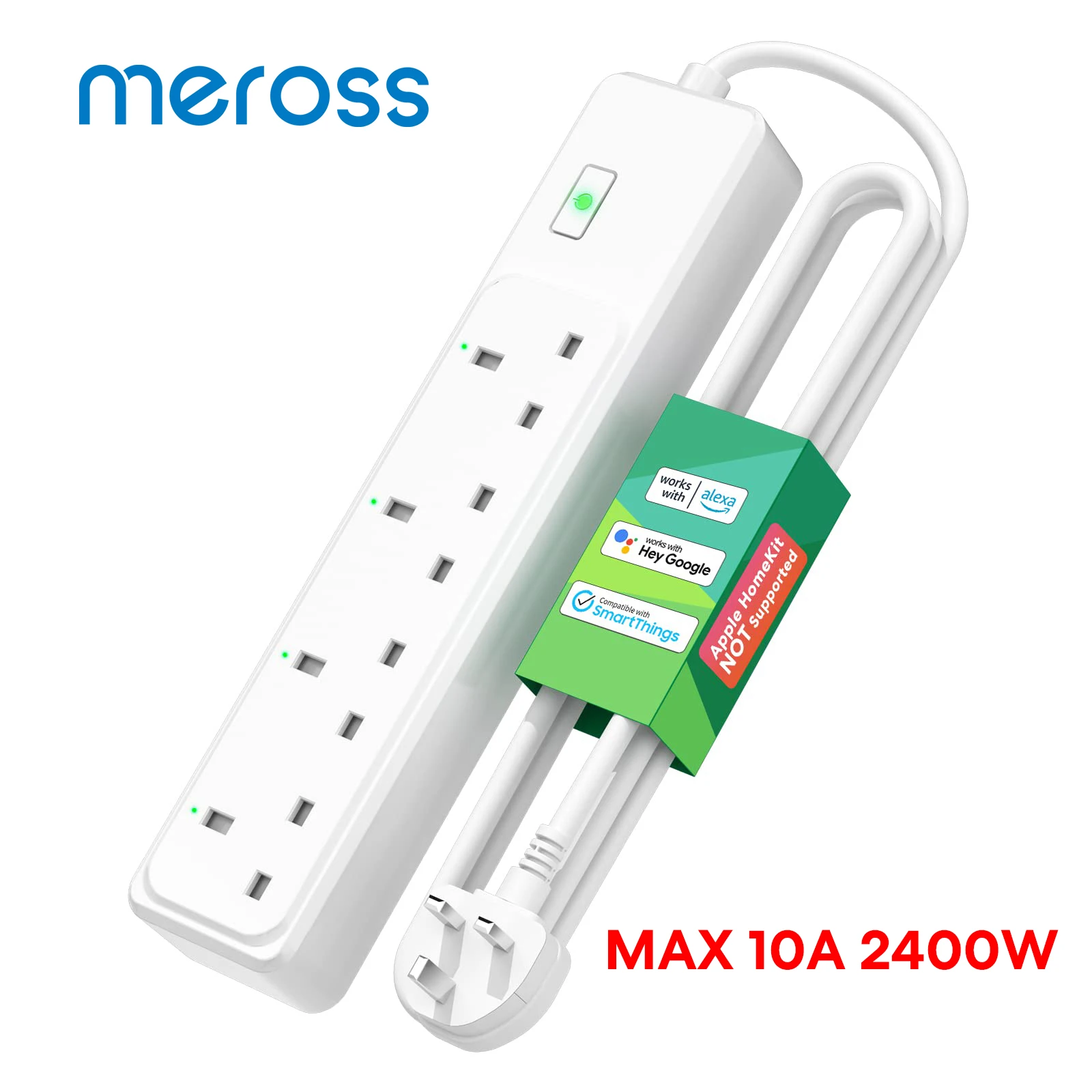 

Meross WiFi Smart Power Strip Surge Protector 4 AC Outlets UK Plug Alexa Power Strip 2400W Support Google Assistant SmartThings