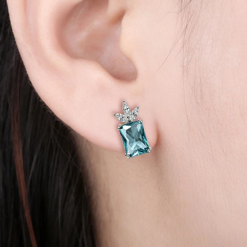 OZAN S925 Sterling Silber Ohrringe, Ohrstecker, blauer CZ-Ananas-Schmuck, modischer Edelsteinschmuck für Frauen, Damen, Mädchen, Geburtstagsgeschenk – Detail 2