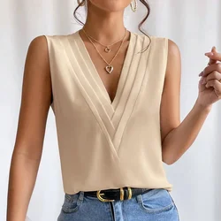 Women's Loose Sleeveless Blouses, White Office Tops, Oversized Elegant Shirts, Youth Female Vest