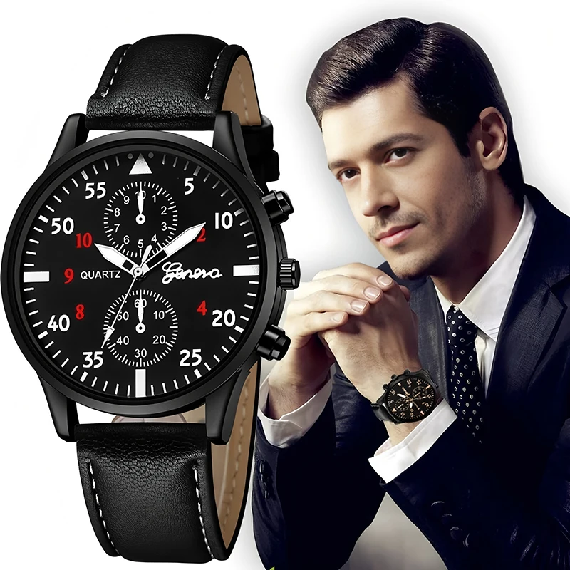 

Men's watch leather strap casual quartz watch men's sports clock watch ideal for gift giving companion gift