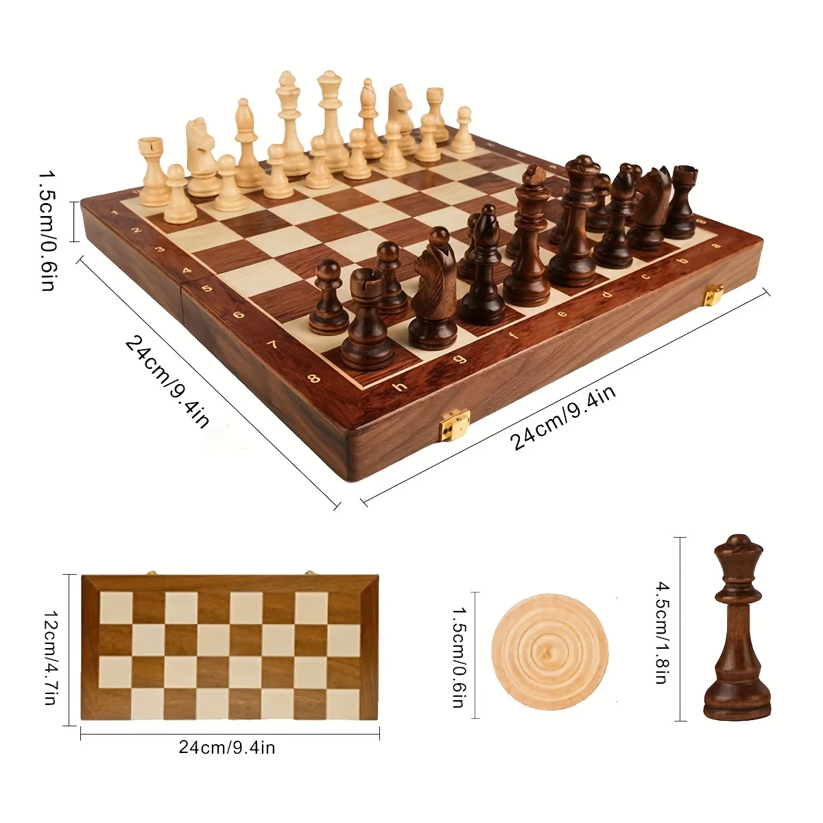 Juego de ajedrez de madera maciza 3 en 1, juego de mesa plegable y conveniente, regalo para juegos