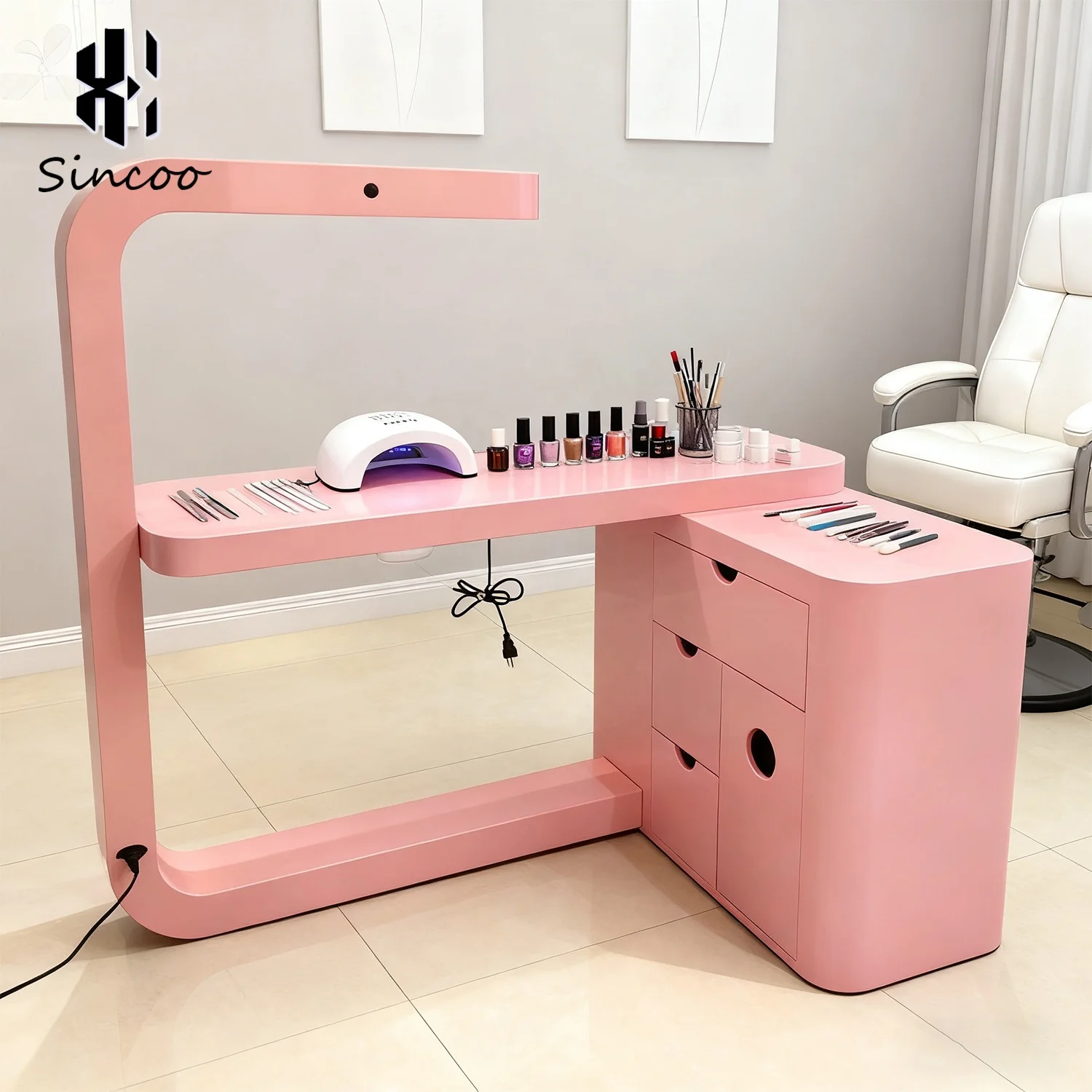 

Современный минималистичный маникюрный салон, мебель, маникюрный стол, набор стульев из дерева с несколькими хранилищами для использования в гостиной