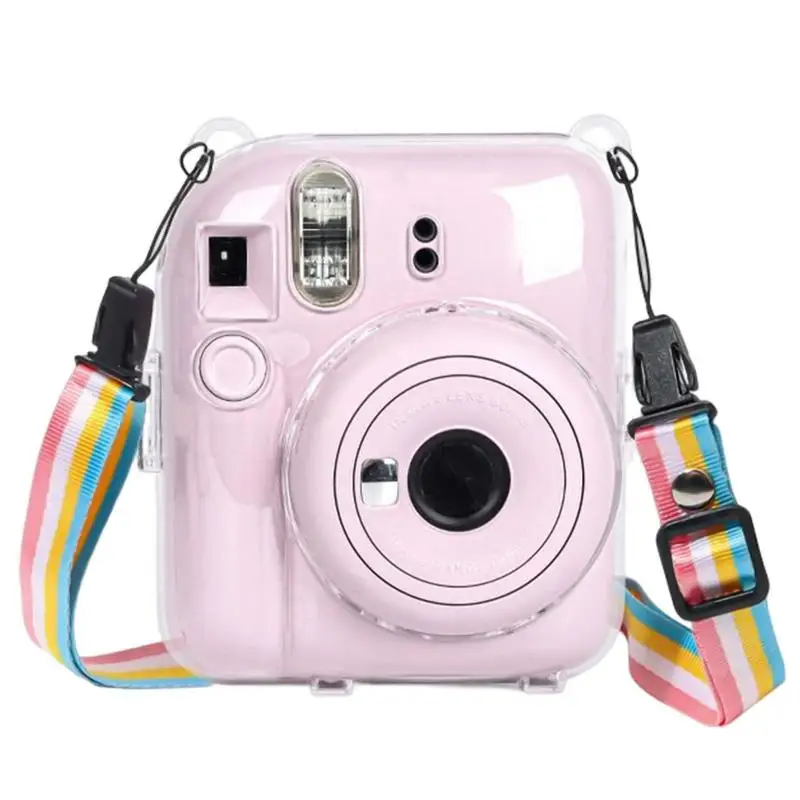 For Fujifilm Instax Mini 12 Case Transparent Crystal Cover Camera Protection Cover Anti-scratch Instant Camera Sleeve With Strap