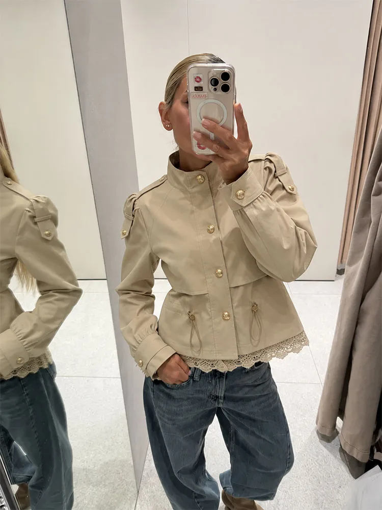 HH Mature Elegant Multi Color Jacket Women Spring Autumn Lace Hem Gold Button Office Dinner Sophisticated Chic Classic Outerwear