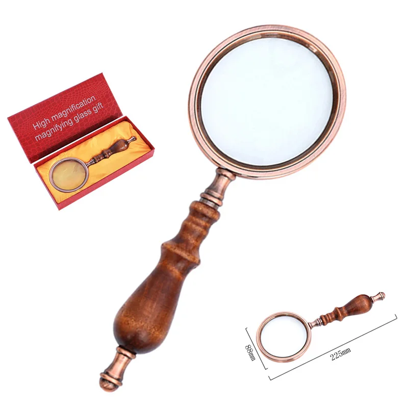 

Handheld 10x magnifier vintage wooden handle magnifying glass with Optical Glass ebony Reading Loupe collection gift Magnifier