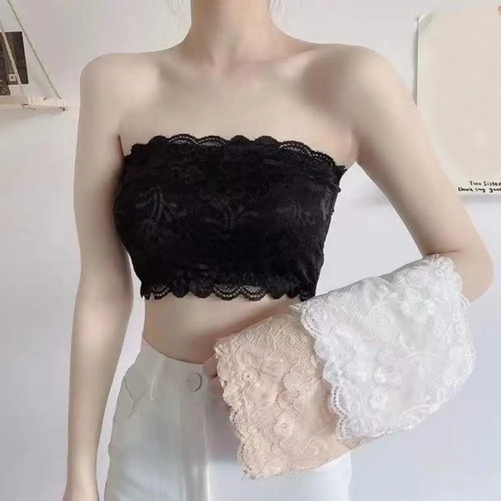 Summer Bras Floral Lace Bandeau for Women Girls Strapless Tube Top Bra Sexy Seamless Stretchy Chest Wrap Bralette
