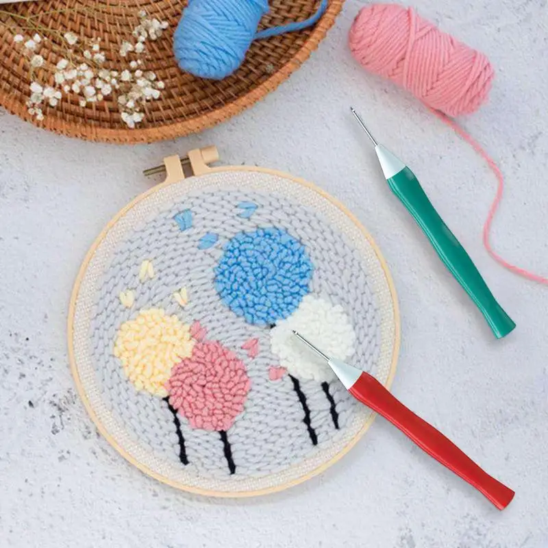 Embroidery Punch Needle Kit Wooden Yarn Pen Crochet Knitting DIY Craft Embroidery Pens With Needle Threader BeginnersSewing Tool