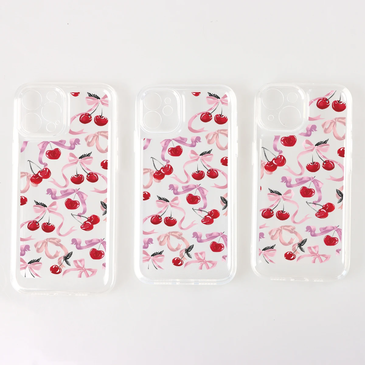 Cherry Bow Transparent  Phone Case for iPhone 16 15 Pro Max 11 12 13 14 15 Pro XS XR7 8 Plus Screen Protector Casing images - 6